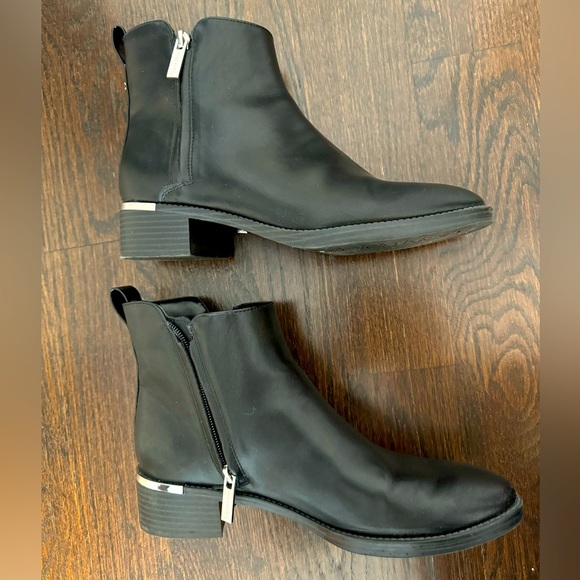 Calvin Klein black leather booties with silver accents - Picture 2 of 7